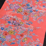 Running Low, Salmon Pink Bingata Tsumugi Handweave Vintage Kimono Silk from Japan, By the Yard,  #222