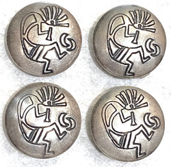Set of 4 Kokopelli Button Covers: Vintage Sterling Silver 3/4"  #MV-68