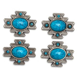 Re-Stocked Silver/Blue 1-1/2"  'Turquoise' Aztec Star Screw Back Concho 1.5"  #SWH-124