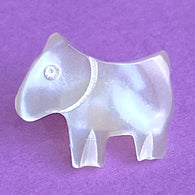 Running Low, Tiny Dog, Vintage Pearly Off-White Faux Shell Carved Polyester 1970's 1/2" Button  #SK-764