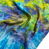 2.5-yard PIECE Pre-Washed/Dried, Hana, Tropical Turquoise/Lime Artisan Tie Dye Rayon Challis from India, #HB-273