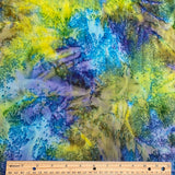 2.5-yard PIECE Pre-Washed/Dried, Hana, Tropical Turquoise/Lime Artisan Tie Dye Rayon Challis from India, #HB-273