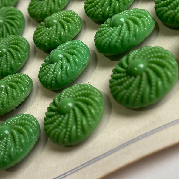 Green Vintage Glass Textured Swirl 3/4" Buttons, European New Old Stock, #BK-914