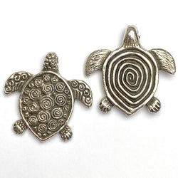 Pewter Turtle Pendant/Charm, Double-Sided, from Greece, 1-1/4" / 30mm   #L230
