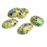SALE  Millefiore Glass Oval, Vintage Flat Back Cabochon from Japan, Gold 1" x 3/4"  #CL-01