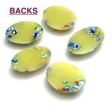 SALE  Millefiore Glass Oval, Vintage Flat Back Cabochon from Japan, Gold 1" x 3/4"  #CL-01