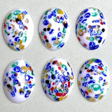 Re-Stocked, Millefiore Glass Oval, Vintage Flat Back Cabochon from Japan, White 1" x 3/4"  #CL-02