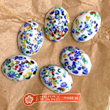 Re-Stocked, Millefiore Glass Oval, Vintage Flat Back Cabochon from Japan, White 1" x 3/4"  #CL-02