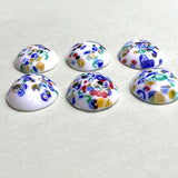 Re-Stocked, Millefiore Glass Oval, Vintage Flat Back Cabochon from Japan, White 1" x 3/4"  #CL-02