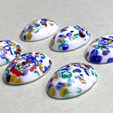 Re-Stocked, Millefiore Glass Oval, Vintage Flat Back Cabochon from Japan, White 1" x 3/4"  #CL-02