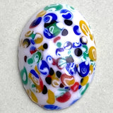Re-Stocked, Millefiore Glass Oval, Vintage Flat Back Cabochon from Japan, White 1" x 3/4"  #CL-02