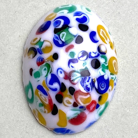 Re-Stocked, Millefiore Glass Oval, Vintage Flat Back Cabochon from Japan, White 1" x 3/4"  #CL-02