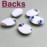 Re-Stocked, Millefiore Glass Oval, Vintage Flat Back Cabochon from Japan, White 1" x 3/4"  #CL-02