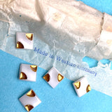 White Vintage Glass Gold-Corner 1/2" Buttons, 10 for $9.50, Germany #CL-03