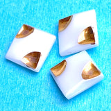 White Vintage Glass Gold-Corner 1/2" Buttons, 10 for $9.50, Germany #CL-03
