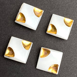 White Vintage Glass Gold-Corner 1/2" Buttons, 10 for $9.50, Germany #CL-03