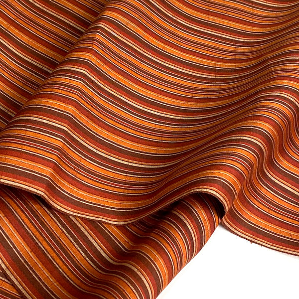 Autumnal Yarn-Dyed Stripe, Soft Vintage Kimono Silk from Japan By the Yard   #831