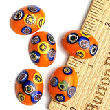 SALE Bright Orange Vintage Glass Cabochons Oval Millefiori 13/16", TWO for $2.00  #CL-05