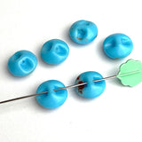 SALE Turquoise Blue Vintage Glass with Gold Streaks, 7/16" Buttons, Vintage, Europe 11mm Pack of SIX  #CL-06