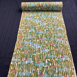 Olive Abstract Print Rayon Chirimen Crepe From Japan, By the Yard (Not Silk) #833