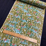 Olive Abstract Print Rayon Chirimen Crepe From Japan, By the Yard (Not Silk) #833