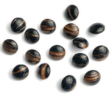 Running Low, Black Vintage Glass with Coppery Gold Streaks, 7/16" Buttons, Vintage, Europe 11mm, Per Button  #CL-08