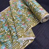 Olive Abstract Print Rayon Chirimen Crepe From Japan, By the Yard (Not Silk) #833