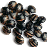 Running Low, Black Vintage Glass with Coppery Gold Streaks, 7/16" Buttons, Vintage, Europe 11mm, Per Button  #CL-08