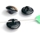 Running Low, Black Vintage Glass with Coppery Gold Streaks, 7/16" Buttons, Vintage, Europe 11mm, Per Button  #CL-08
