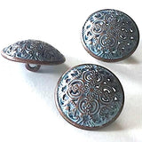 Almost Gone, Blue/Copper Scrollwork Metal Button, Shank Back, 11/16"  #SWC-23
