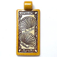 Shells Porcelain Pendant, Long Triangle with Mustard, Clay River Designs  2-1/4"