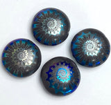 Jet Black Rainbow Beads, Ammonite Swirl, Czech Glass 13/16" / 20mm, Pack of 4 Beads  #L-492