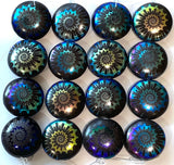 Jet Black Rainbow Beads, Ammonite Swirl, Czech Glass 13/16" / 20mm, Pack of 4 Beads  #L-492