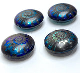 Jet Black Rainbow Beads, Ammonite Swirl, Czech Glass 13/16" / 20mm, Pack of 4 Beads  #L-492