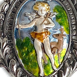 Last Ones, Pan with Deer, Victorian Look Button 2" Metal Handpainted by Susan Clarke Originals  #SC-853