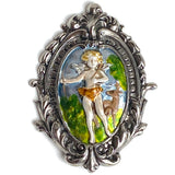 Last Ones, Pan with Deer, Victorian Look Button 2" Metal Handpainted by Susan Clarke Originals  #SC-853