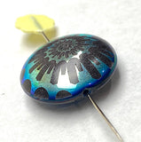 Jet Black Rainbow Beads, Ammonite Swirl, Czech Glass 13/16" / 20mm, Pack of 4 Beads  #L-492