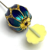Cloisonné Peacock Sacred Flower 1/2" Barrel Bead with Gold 13.5x12mm # L-166