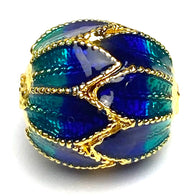 Re-Stocked, Cloisonné Peacock Sacred Flower 1/2" Barrel Bead with Gold 13.5x12mm # L-166