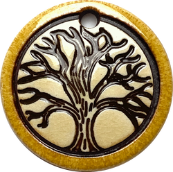 Tree Porcelain Pendant 1-1/4" Round Gold, by Clay River Designs