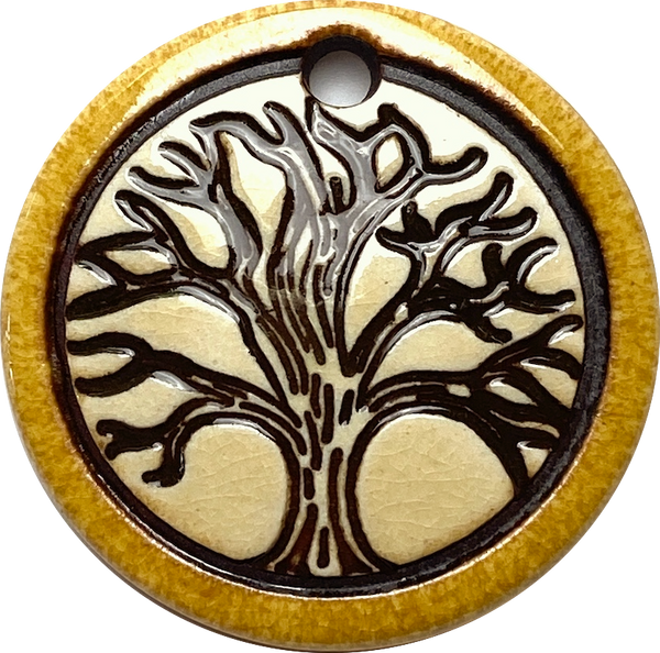 Tree Porcelain Pendant 1-1/4" Round Gold, by Clay River Designs