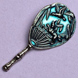 Re-Stocked, Fan with Puppy Chasing Hummingbird 1-3/4" Button by Susan Clarke  #SC-643