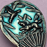 Re-Stocked, Fan with Puppy Chasing Hummingbird 1-3/4" Button by Susan Clarke  #SC-643