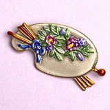 SALE Artist's Palette of Flowers Button 1-5/8" Metal by Susan Clarke  #SC-640
