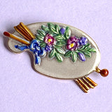 SALE Artist's Palette of Flowers Button 1-5/8" Metal by Susan Clarke  #SC-640