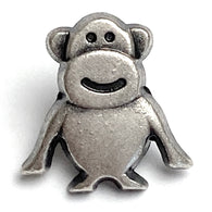 SIX Monkey Buttons, Tiny 1/2" Silver 12mm Metal Shank Back,  #FJ-133