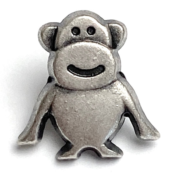 SIX Monkey Buttons, Tiny 1/2" Silver 12mm Metal Shank Back,  #FJ-133