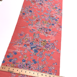 Running Low, Salmon Pink Bingata Tsumugi Handweave Vintage Kimono Silk from Japan, By the Yard,  #222