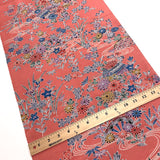 Running Low, Salmon Pink Bingata Tsumugi Handweave Vintage Kimono Silk from Japan, By the Yard,  #222