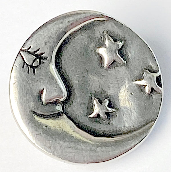 RUNNING LOW, Moon and Stars, Pewter Button 3/4" from Danforth Pewter, Shank Back